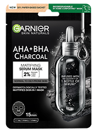 Matirajuća serum maska za lice s ugljenom, AHA + BHA kiselinama